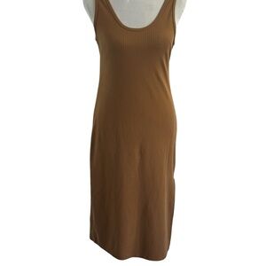 Wild Fable Brown Ribbed Midi Dress – Open Back Bodycon Tank Dress XL